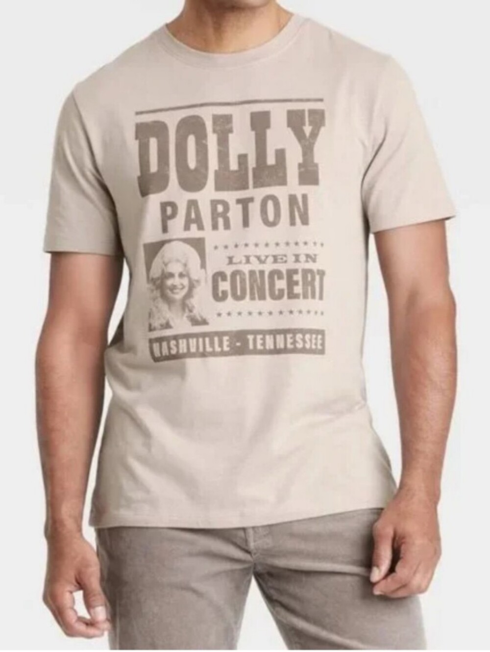 Dolly Parton Men's Short Sleeve Concert T-Shirt Beige